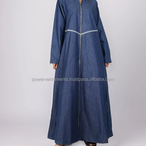 New Design Denim Abaya Women Casual Long Dress Loose Fit Stylish Modest Wear Soft Denim Fabric - Product Image 1