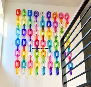 Nueva Escultura de Pared Ovalada de Resina Multicolor con Cadena de Eslabones, Decoración Arcoíris para el Hogar, Joyería para Fiestas - Product Image 1