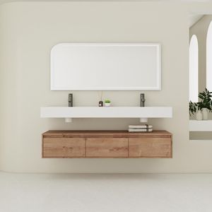 60-Inch Wall Mounted <b>Bathroom</b> <b>Vanity</b> with Double Resin Sink Soft Close Drawer Float Mounting Design - Product Image 1