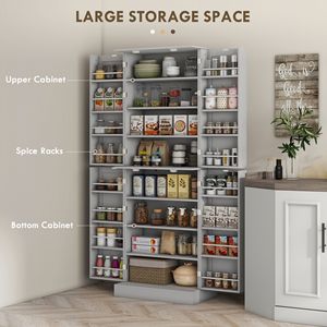 Modern 65\" <b>Kitchen</b> <b>Pantry</b> Cabinet with 4 Doors and 16 Door Shelves Stainless Steel and Metal Dining Room Gray - Product Image 4