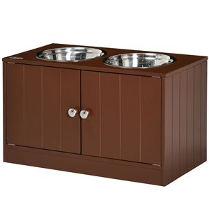 Supporto Rialzato per Ciotole per Cani Marrone con Mobiletto Contenitore, Stazione di Alimentazione per Animali Domestici per Piccioni - Product Image 1