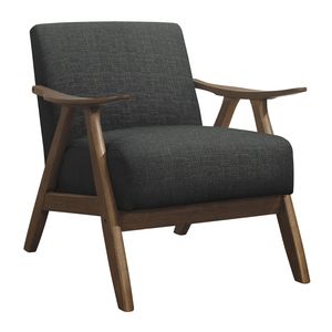 Sedia Moderna in Legno Massello di Gomma con Finitura Noce, Cuscino Imbottito in Tessuto Grigio Scuro, per Soggiorno Domestico - Product Image 5