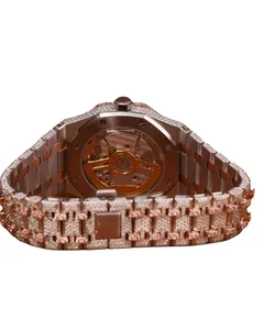 Montre de luxe pour homme en or rose, sertie de diamants Moissanite VVS taille ronde, style Hip Hop, avec cadran rose - Product Image 4