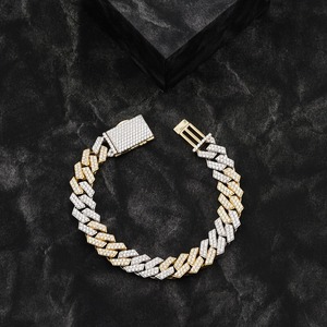 Round Brilliant Cut Diamond <b>Charm</b> Bracelet 14K Gold Plated Unisex Hiphop Micro Insert Filled D Color Jewelry GIA Certified - Product Image 1