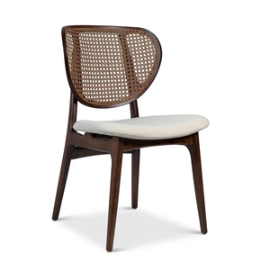 Chaise de salle à manger en rotin et bois massif de haute qualité, style vintage avec dossier robuste, idéale pour les balcons, les salons et les hôtels - Product Image 2