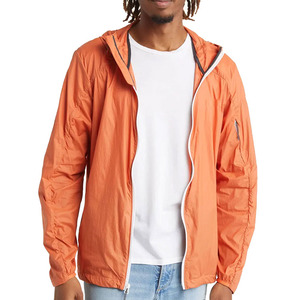 <b>Men's</b> Orange Hooded Windproof Lightweight <b>Jacket</b> Casual Spring Outerwear with Zipper Closure and Polyester Material - Product Image 1