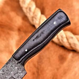 Cuchillo de Hoja Fija de Acero de Damasco Forjado con Punta Caída, Funda para Porte Vertical, Espiga Completa, OEM, para Caza y Bushcraft, Mango de Micarta - Product Image 3