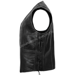 Gilet en cuir de style pub, nouveau gilet de motard en cuir de haute qualité pour hommes, gilet de club moto avec fermeture à boutons en laiton et lacets latéraux - Product Image 4