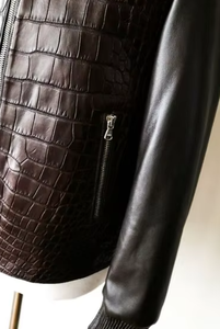 Chaqueta de Cuero Personalizada con Diseño de Piel de Pitón para Hombre, Estilo Motero, Cuero Vacuno Genuino, Servicio de Muestras de Fábrica OEM ODM Disponible - Product Image 3