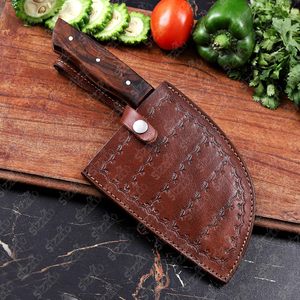 Couteau de boucher artisanal en acier à haute teneur en carbone, lame pleine longueur, manche en bois de rose, étui en cuir, cadeau personnalisé OEM - Product Image 6