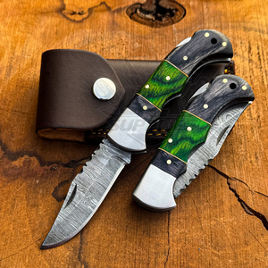 Couteau pliant à verrouillage en acier de Damas, manche en bois, lame à pointe clip, EDC, chasse, extérieur, qualité industrielle, OEM personnalisable, 6,5 pouces - Product Image 1