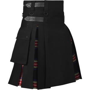 Men's Wool Kilt Solid <b>Black</b> <b>Pleated</b> Traditional Scottish <b>Skirt</b> Regular Fit Adult Size In-Stock - Product Image 1