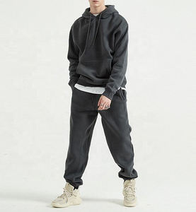 Survêtement d'hiver de haute qualité à capuche, uni, décontracté, avec logo personnalisé, manches longues, blanc, gris, noir, 100% coton, pour hommes - Product Image 2