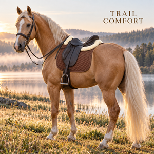 Manta de montura para caballo acolchada de forro polar con diseño de rombos marrones y ribete color crema |   Ropa de Montar a Caballo con Diseño Contorneado y Correas de Fijación Segura - Product Image 2