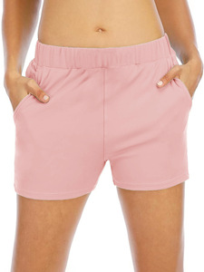 Shorts en tricot bleu clair pour femmes, taille haute, avec poches, respirants, taille élastique, shorts de sport décontractés - Product Image 3