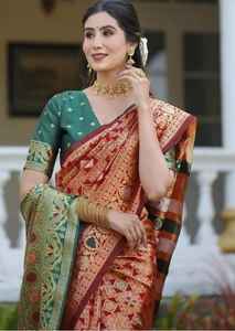 Sari de Seda Banarasi Indio Color Marrón para Mujer, Ideal para Bodas y Recepciones, Disponible a Precio de Mayoreo Directo - Product Image 2