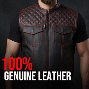 Gilet de motard personnalisé en cuir véritable pour homme, gilet matelassé de club moto, gilet zippé en cuir de vachette premium - Product Image 5