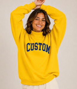 Custom Women's Vintage Cotton Print Oversized MockNeck Sweatshirt Casual Pullover with letter Embroidery - Product Image 1