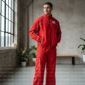 Conjunto Deportivo Cortavientos de Nailon Rojo Personalizado Glory, Chaqueta Ligera con Cremallera y Pantalones, Ropa Deportiva Urbana, Traje de Entrenamiento Unisex - Product Image 4