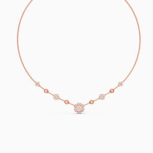 Collar con colgante de diamante cultivado en laboratorio, ético, alargado, redondo y brillante, de 0.59 quilates, en oro amarillo, blanco y rosa de 9 quilates. - Product Image 1