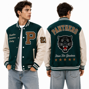 Chaqueta Letterman Azul Marino Personalizada con Logotipo Bordado de los Hawks en la Espalda, Parches de Chenilla, Ropa Deportiva Universitaria, Estilo Venta al Por Mayor - Product Image 6