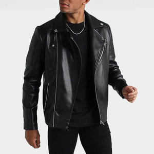 Stylish Men's <b>Retro</b> Cow Skin <b>Leather</b> <b>Jacket</b> British Style Stand Collar Zipper Moto Biker Coat Fur Trim Sherpa Lining All-Match - Product Image 5