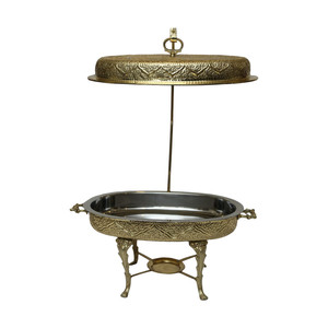 Recipiente para calentar comida de lujo, ovalado, de latón macizo, con soporte, diseño artesanal, para buffet de hotel, con tapa redonda, para fiestas. - Product Image 2
