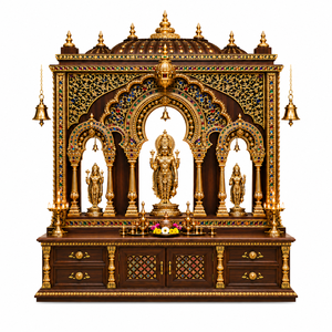 Traditioneller Ram Darbar Handgeschnitzter Holz-Pooja-Tempel Sri Ram Darbar Massivholz-Pooja-Mandir Großer Teakholz-Tempel für Zuhause UK - Product Image 2