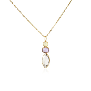 Wholesale 18k gold plated citrine amethyst crystal quartz briolette pendant checker cut stone necklace brass <b>cable</b> chain jewelry - Product Image 1