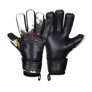 Custom Design Black Full Finger Soccer Goalkeeper <b>Glove</b> with 4mm German Latex and with Emboss on back - Product Image 1