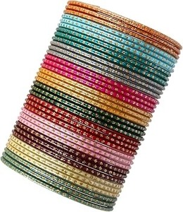 Juego de Braj Sundari, Pulseras de Vidrio Multicolor, Joyería Geométrica Tradicional India para Mujer, para Bodas, en Oferta - Product Image 2