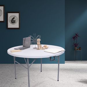 Tavolo Pieghevole Rotondo Bianco XH 48/32 Pollici per Uso Esterno, Elegante Tavolo Pieghevole Bianco per Patio o Giardino - Product Image 1