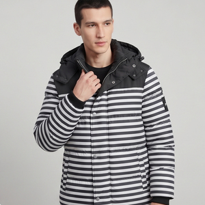 <b>Men's</b> Premium Hooded Padded Long <b>Jacket</b> Custom Stripe Line Padded Puffer Long Coat <b>Men</b> Winter <b>Warm</b> Up Down Padded Long <b>Jackets</b> - Product Image 5