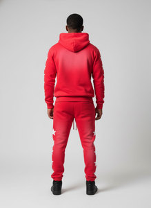 Ensemble sweat à capuche et pantalon de survêtement en coton épais délavé à l'acide, 2 pièces, uni, vintage, pour hommes - Product Image 2