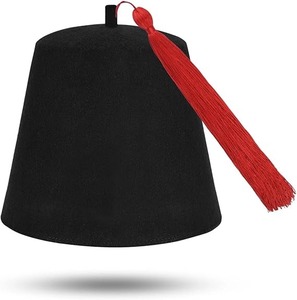 Gorro Fez Masónico Liso - Lana Negra con Borlas de Varios Colores, Cierre con Cordón, Diseño Sólido - Product Image 1