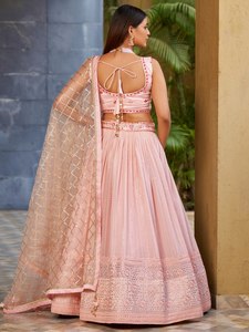 Pink Beaded Lehenga <b>Set</b> Embroidered Blouseh Dupatta Women's Outfit Wedding Festival Wear - Product Image 3