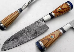 Cuchillo de Chef PRESTIGE BLADES Personalizable, Hecho a Mano con Acero de Damasco, Mango de Madera Moderno, Funda de Cuero Puro, Diseño Ambidiestro - Product Image 2