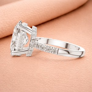 Trendy Rhodium Plated 14K Solid Gold Lab Grown Oval Cut Diamond Geometric Luxury IGI Certified Sparkling <b>Iced</b> Women Wedding <b>Ring</b> - Product Image 1