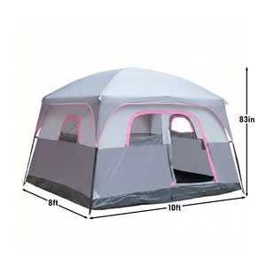 Tente de camping familiale luxueuse pour 6 personnes, double couche, imperméable et coupe-vent, avec 1 porte en maille et 5 grandes fenêtres en maille, installation facile - Product Image 4