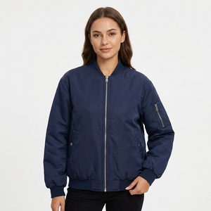 Chaqueta Bomber Azul Marino para Hombre, Color Sólido, Cierre de Cremallera, Estilo Casual, Material de Poliéster, Ropa de Otoño - Product Image 6