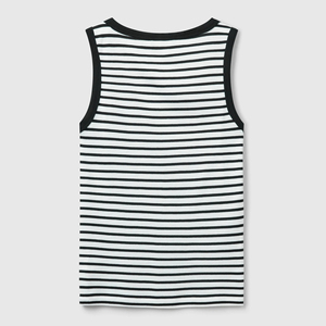 Débardeur personnalisé pour femme, rayé noir et blanc, col rond, haute élasticité, respirant, sans manches, ajusté, idéal pour l'été - Product Image 5