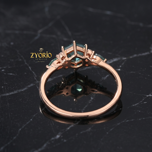 Anillo de Compromiso de Ágata Musgosa Hexagonal, Anillo Nupcial de Ágata Musgosa en Oro de 14K con Acento de Diamante, Anillo de Promesa Inspirado en la Naturaleza, Joya Fina Única - Product Image 5