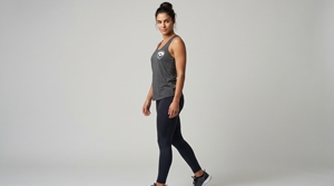 Women's Gray <b>Knitted</b> <b>Tank</b> <b>Top</b> With White Logo Front Breathable Sporty Scoop Neck Design - Product Image 4