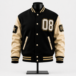 Blouson universitaire unisexe personnalisé noir et or respirant et écologique pour l'hiver, style streetwear, avec logo sur mesure - Product Image 1