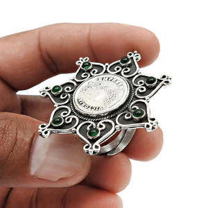 แหวนดอกไม้พลอยออนิกซ์สีเขียวธรรมชาติ เครื่องประดับเงินแท้ 925 สำหรับเทศกาลหรือทุกโอกาส เครื่องประดับโบฮีเมียนสุดหรู - Product Image 3