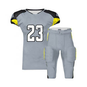 Custom American Football Jersey Pants Set Gray Black Yellow V-Neck Short Sleeve Moisture Wicking <b>Mesh</b> Uniform Adult Men - Product Image 4