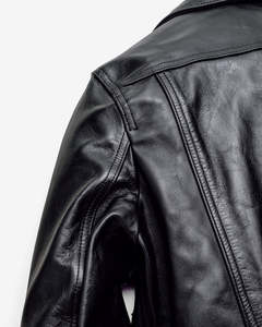 Veste en cuir noir pour homme, style moto, col rabattu, fermeture à boutons, coupe classique, tendance automne - Product Image 3
