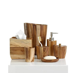 Juego de Accesorios de Baño de Madera de Acacia para Hotel, Spa y Hogar, Incluye Botella con Bomba, Cubo de Basura y Taza - Product Image 2