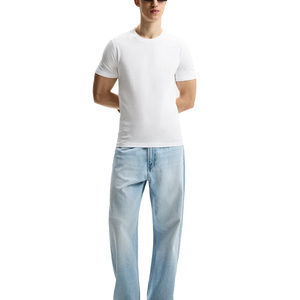 T-shirt en coton blanc pour homme, coupe classique, col rond, manches courtes, décontracté, jersey uni, design simple - Product Image 4
