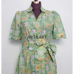 Kangura Women's Girls Sweet Natural Casual Dresses Elegant Floral Print V-Neck Midi Length 100% Cotton A-Line Natural Waist - Product Image 4